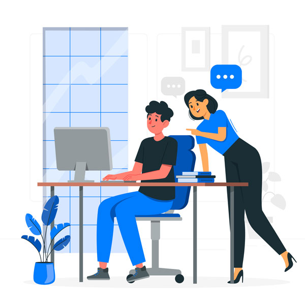 boss helping empoyee concept illustration